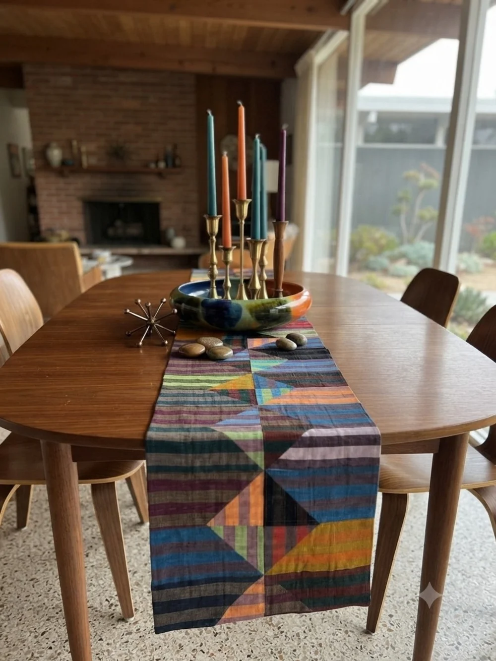 Vibrant Multicolor Geometric Stripe Table Runner